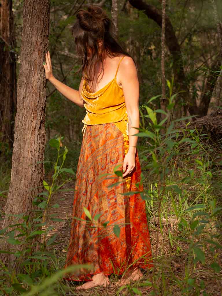 Silk Sari Skirt Burnt Ember