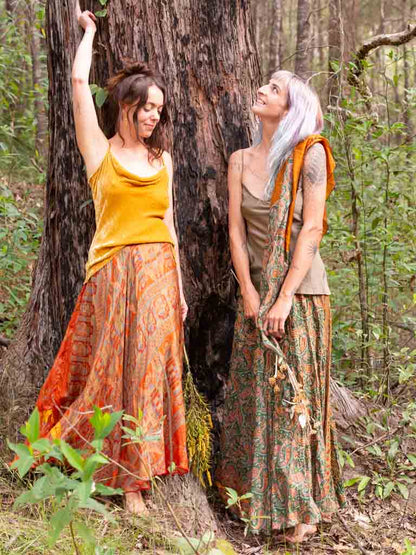 Silk Sari Skirt Burnt Ember