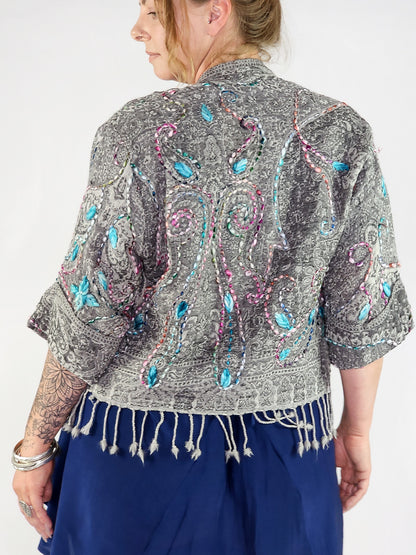 Kashmiri soft fringed wool jacket. Blue bells Size 14