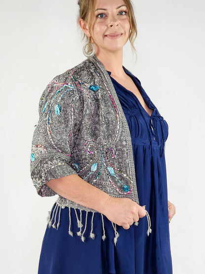 Kashmiri soft fringed wool jacket. Blue bells Size 14