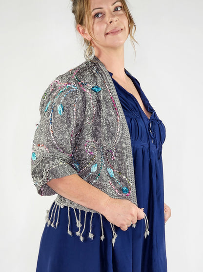 Kashmiri soft fringed wool jacket. Blue bells Size 14