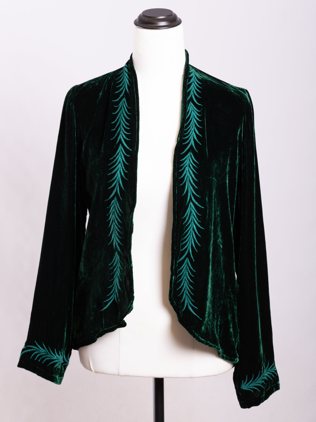Audrey Silk Velvet Embroidered Jacket Emerald