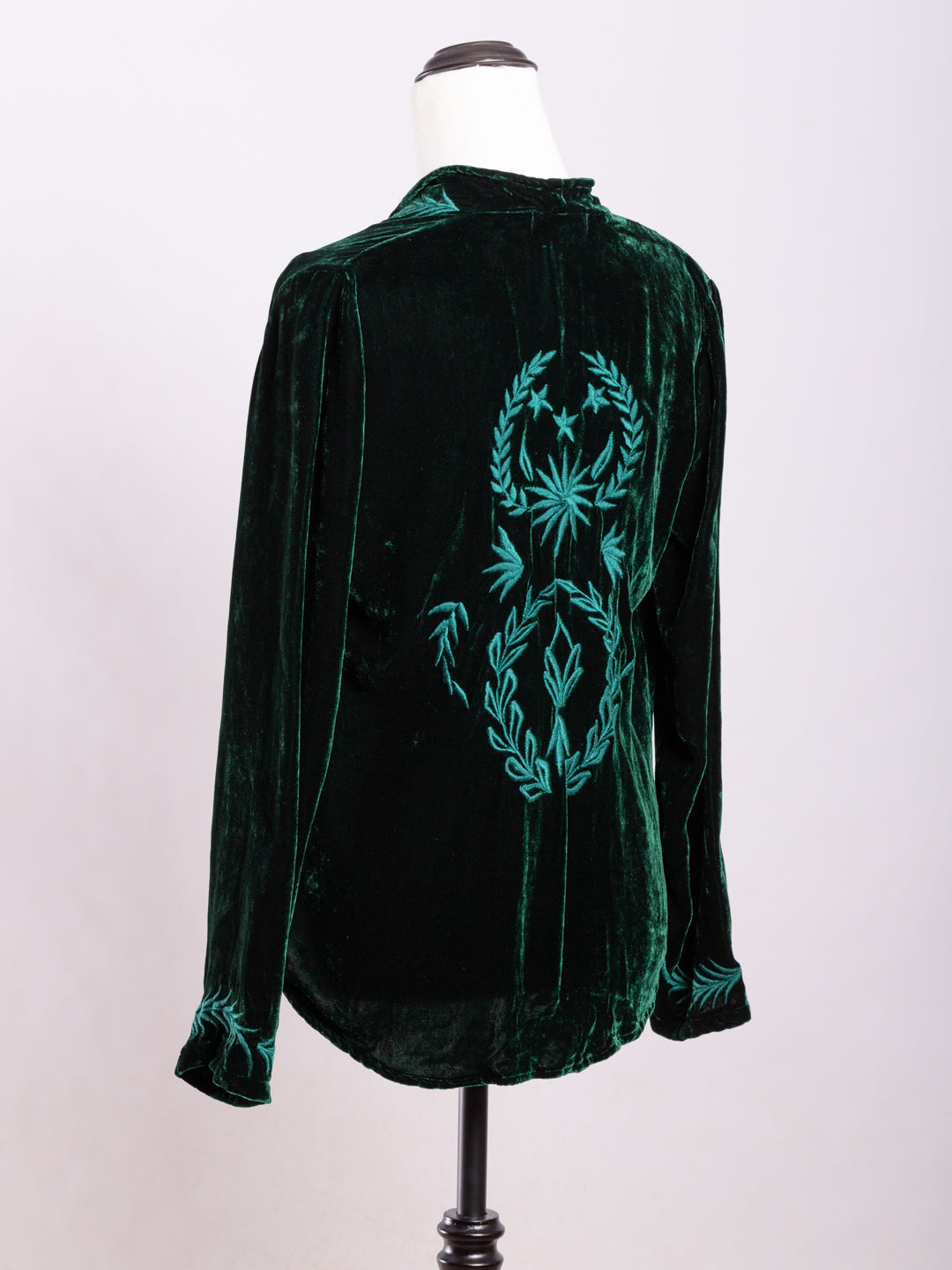 Audrey Silk Velvet Embroidered Jacket Emerald