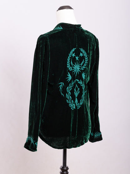 Audrey Silk Velvet Embroidered Jacket Emerald