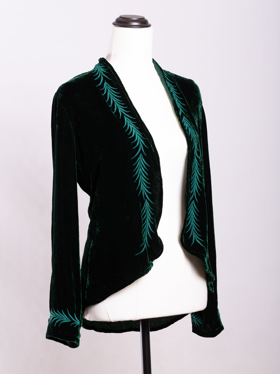 Audrey Silk Velvet Embroidered Jacket Emerald