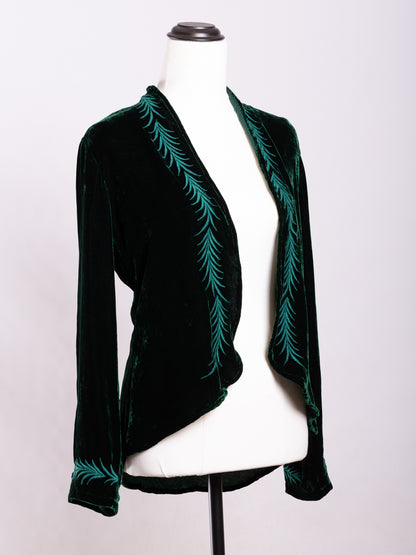 Audrey Silk Velvet Embroidered Jacket Emerald