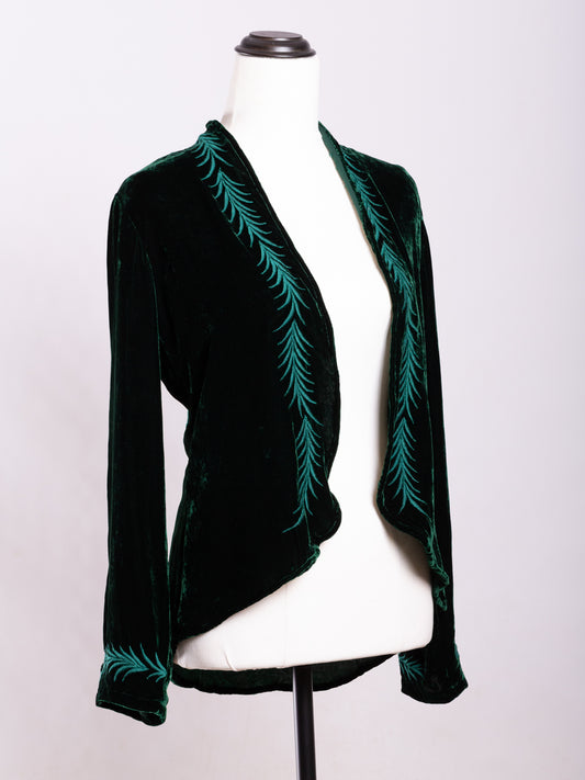 Audrey Silk Velvet Embroidered Jacket Emerald