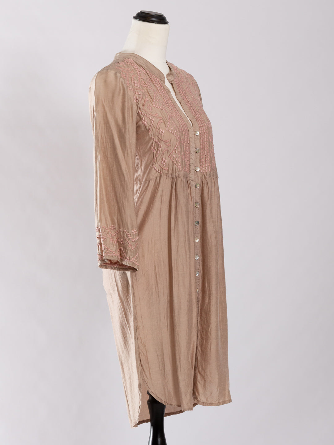 Otomo silk-linen embroidered buttoned shirt -tunic