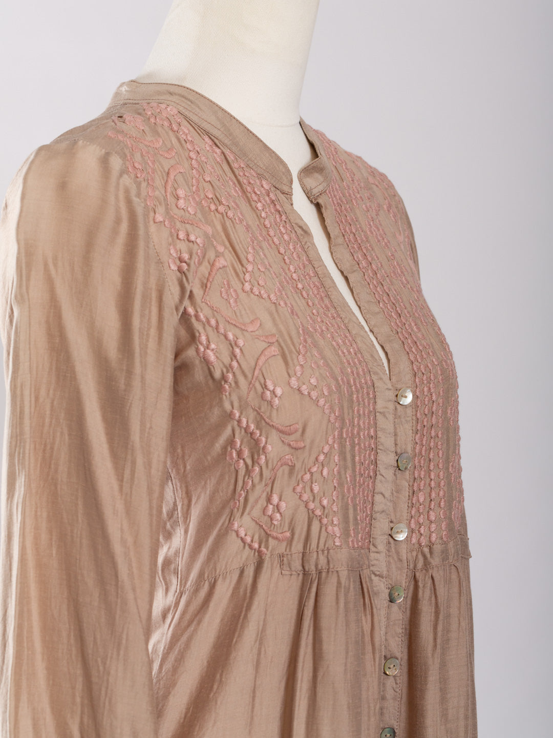Otomo silk-linen embroidered buttoned shirt -tunic