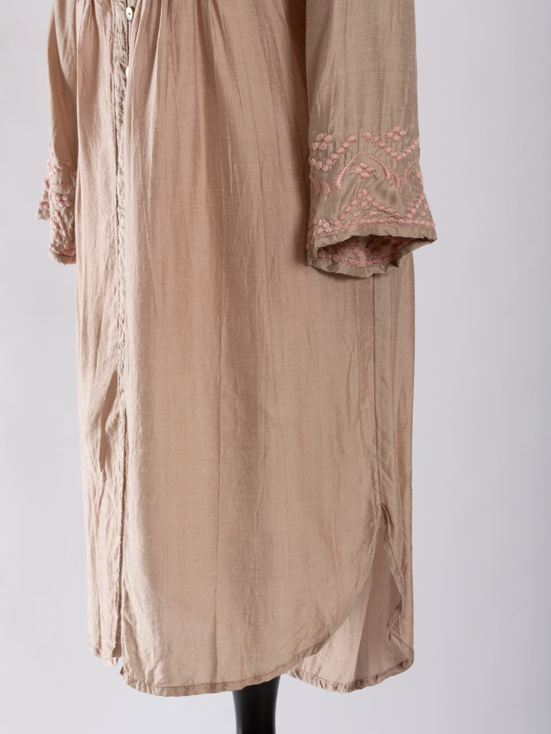 Otomo silk-linen embroidered buttoned shirt -tunic