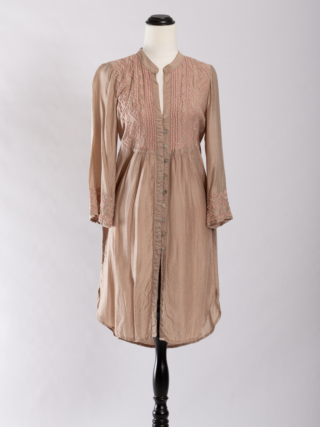 Otomo silk-linen embroidered buttoned shirt -tunic