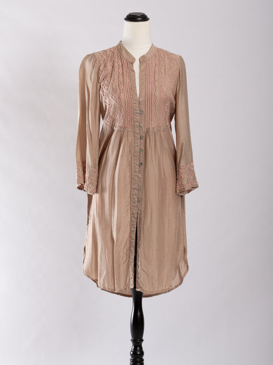 Otomo silk-linen embroidered buttoned shirt -tunic