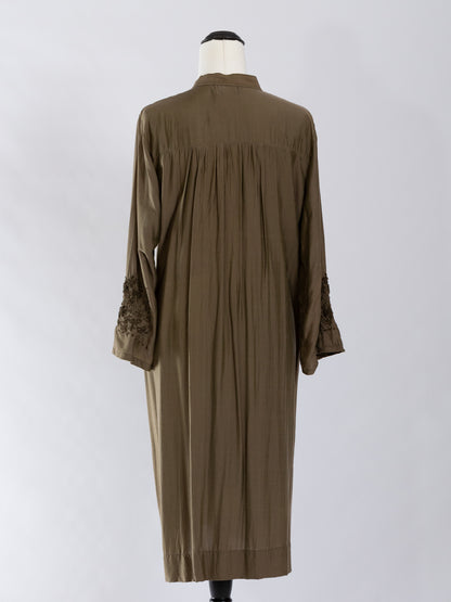 Otomo silk-linen embroidered buttoned shirt -tunic bronze