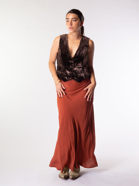 Vivian Silk Velvet Vest - Chocolate