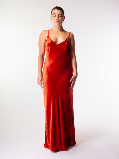 Silk Velvet Slip Maxi Rust