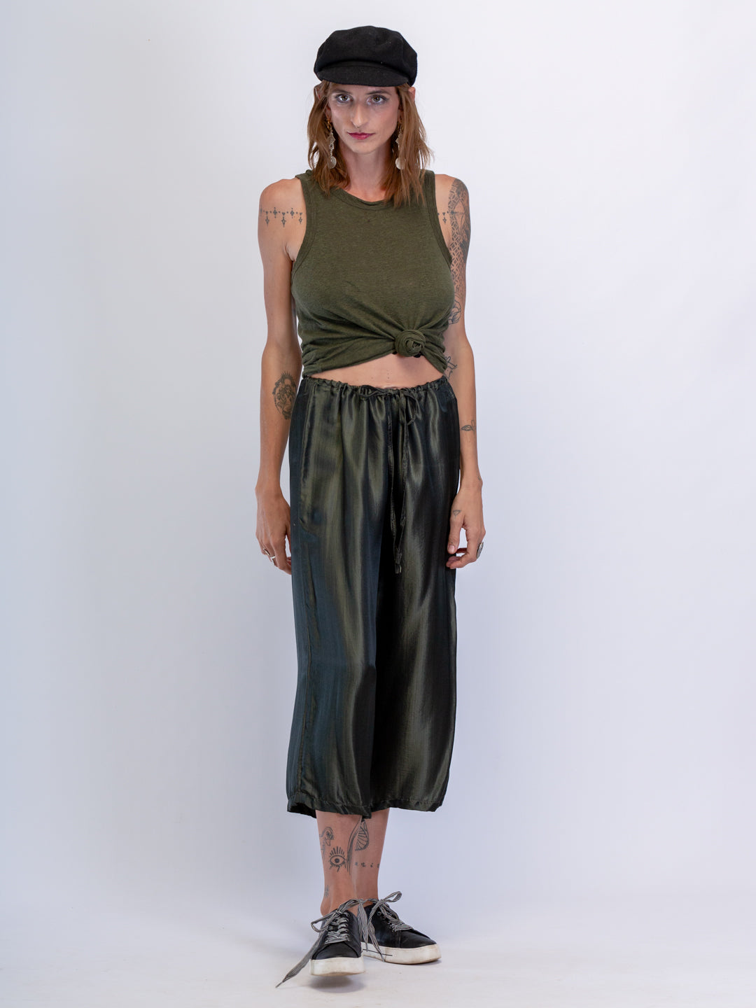 Lounge pants in silk-satin Charcoal