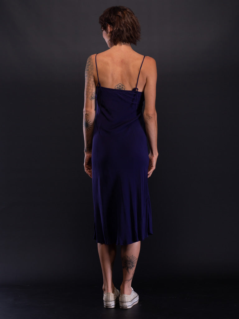 Silk Linen Slip Midi Navy XS