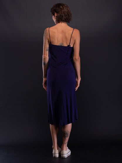 Silk Linen Slip Midi Navy XS