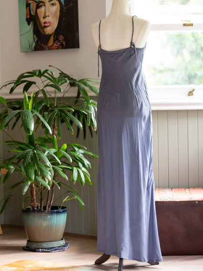 Marilyn Silk Linen Slip Maxi Blue Steel