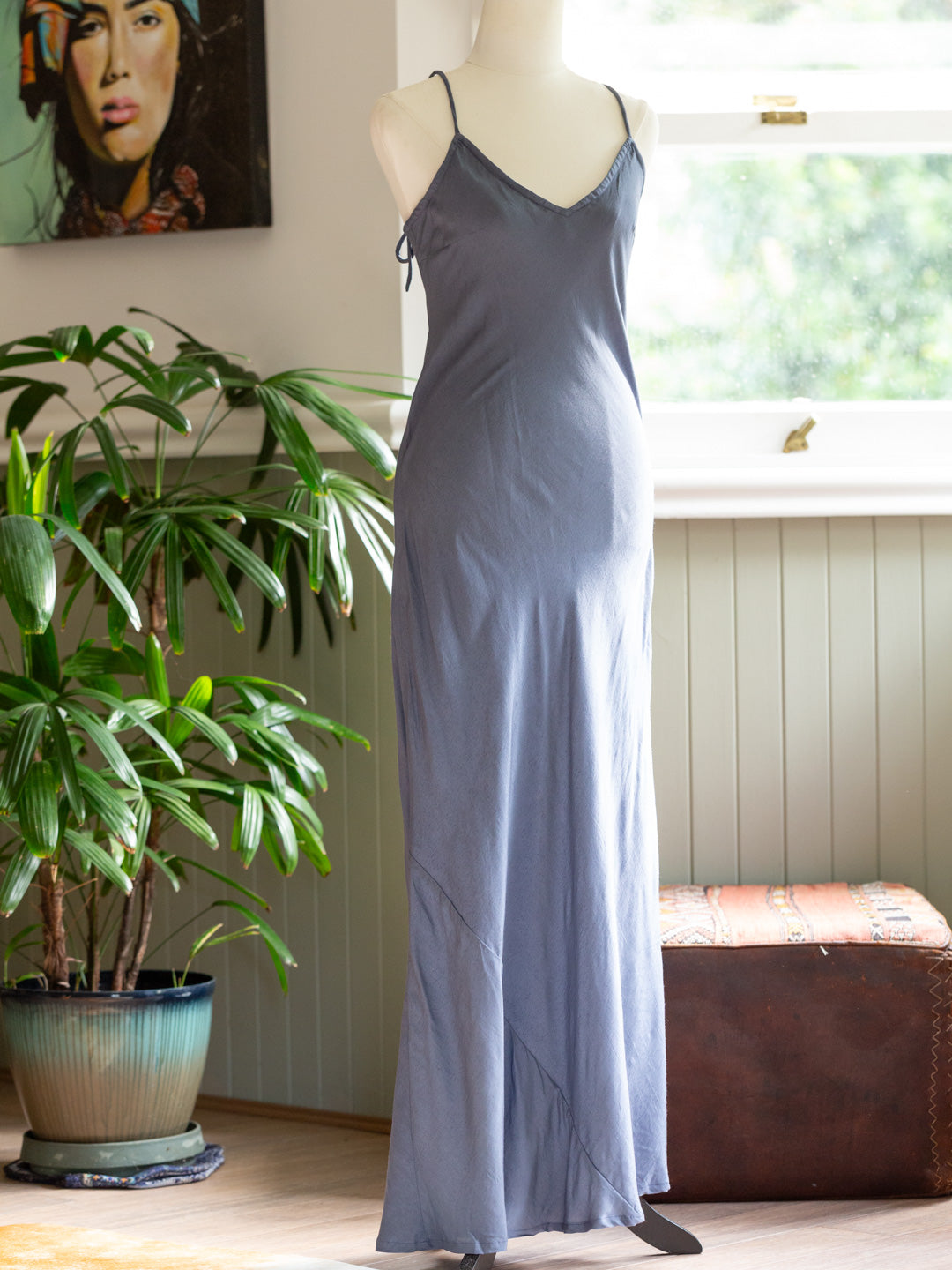 Marilyn Silk Linen Slip Maxi Blue Steel