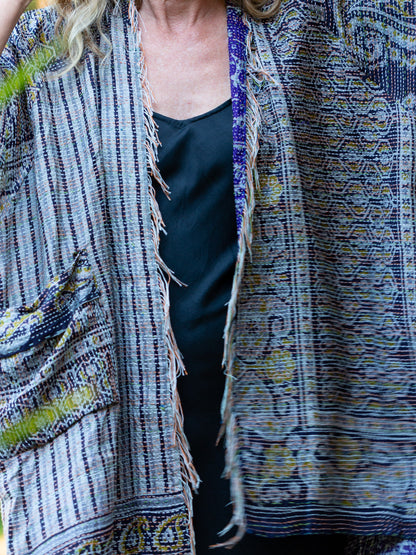 Kimono - silk reversible featuring hand stitching and pockets - Dramatic Encounters
