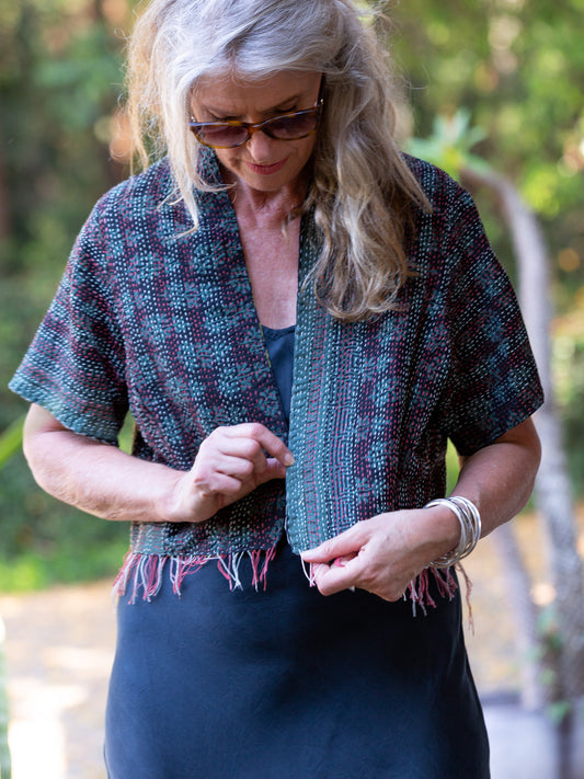 Boho Silk Chic Jacket. Forest size 14 draft