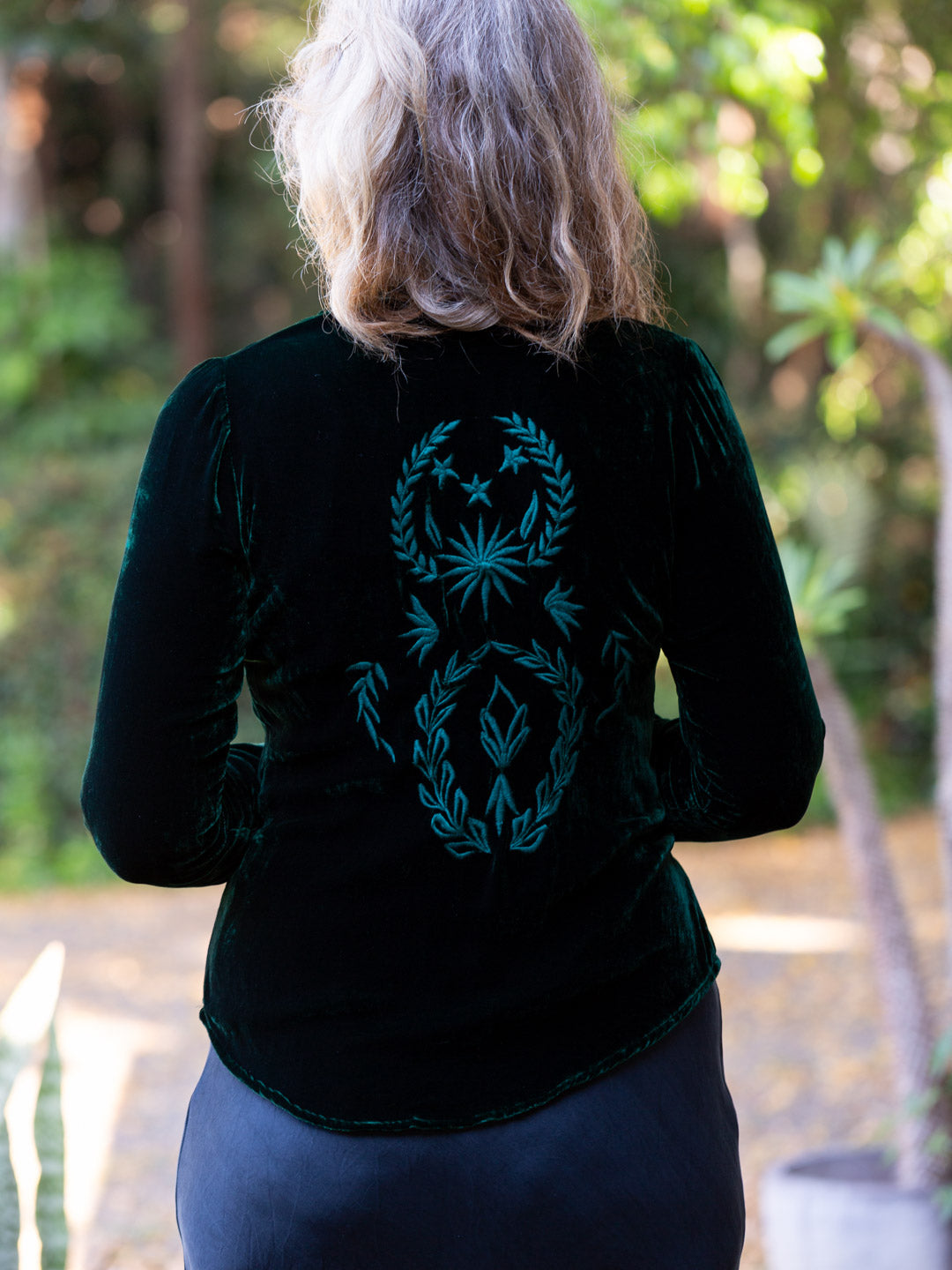 Audrey Silk Velvet Embroidered Jacket Emerald
