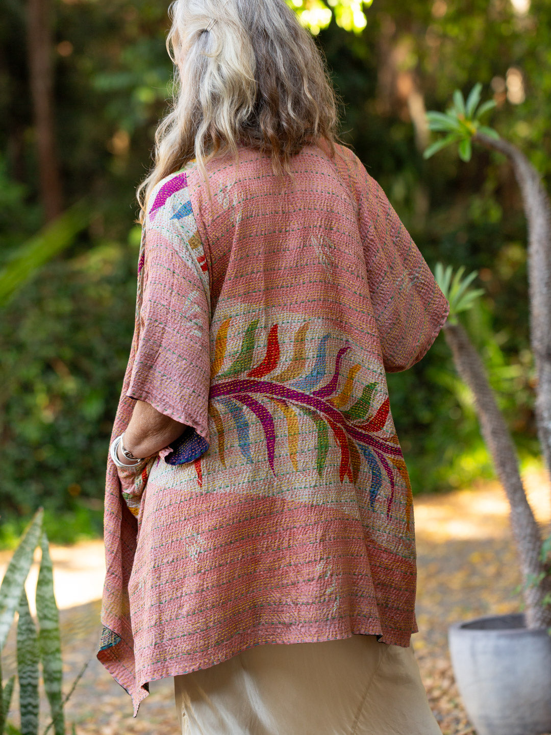 Kimono - silk reversible featuring hand stitching and pockets -Sweet Optimism