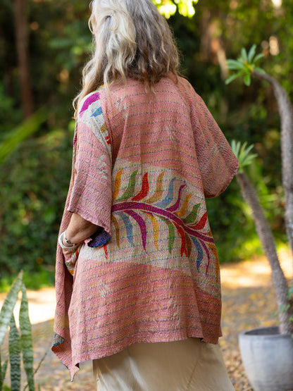 Kimono - silk reversible featuring hand stitching and pockets -Sweet Optimism