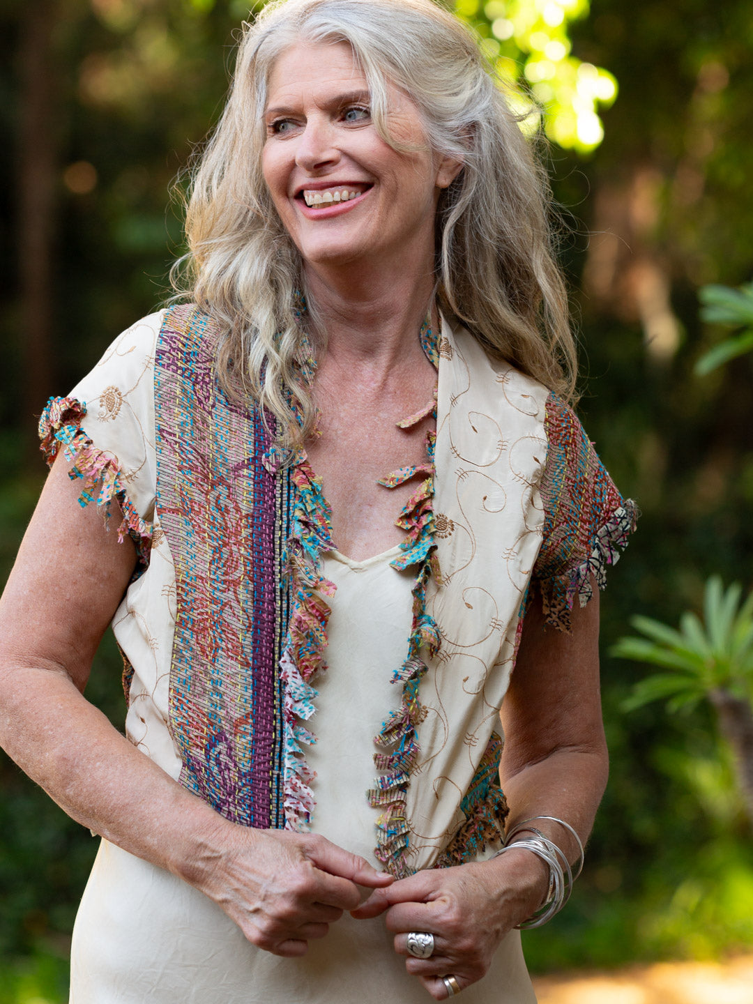 Posh & Patch Silk Collage Cream floral vine Jacket Size 10