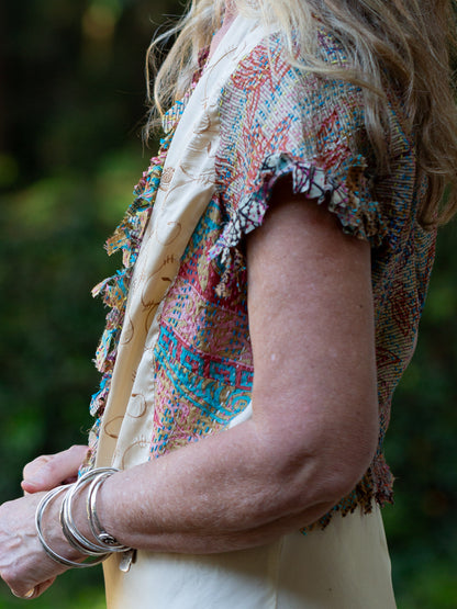 Posh & Patch Silk Collage Cream floral vine Jacket Size 10