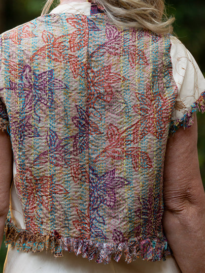 Posh & Patch Silk Collage Cream floral vine Jacket Size 10