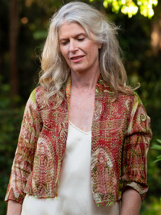 Boho Silk Chic Jacket. Earthy Tones Size 12