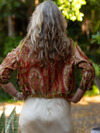 Boho Silk Chic Jacket. Earthy Tones Size 12