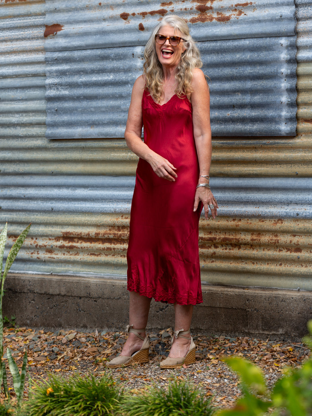Marilyn Silk Satin Luxe Long Slip Red