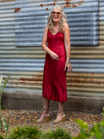 Marilyn Silk Satin Luxe Long Slip Red