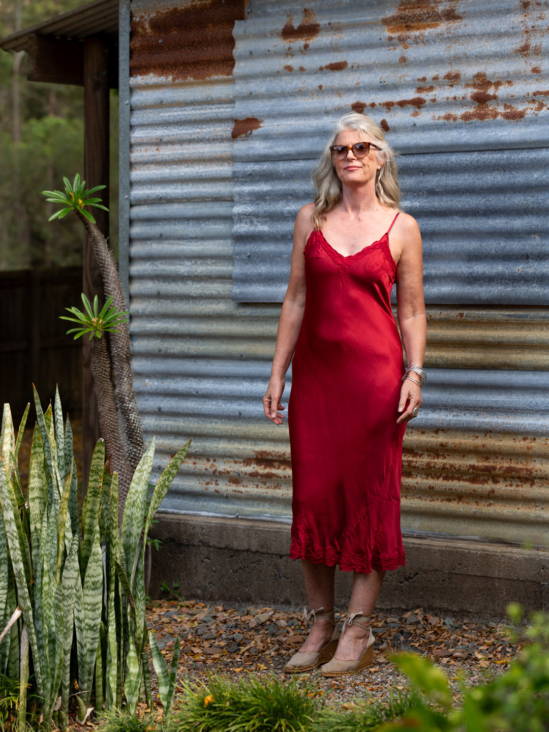 Marilyn Silk Satin Luxe Long Slip Red