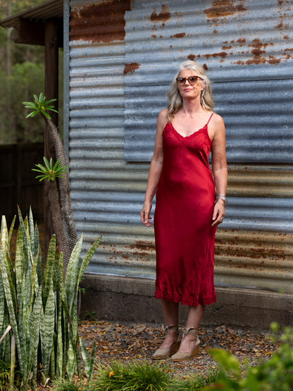 Marilyn Silk Satin Luxe Long Slip Red