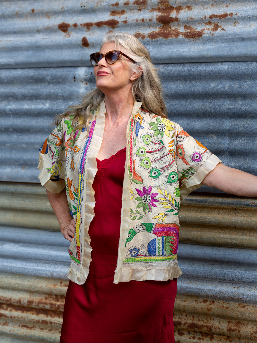 Shibui Silk Jacket. Peacocks Garden 2. Free Size