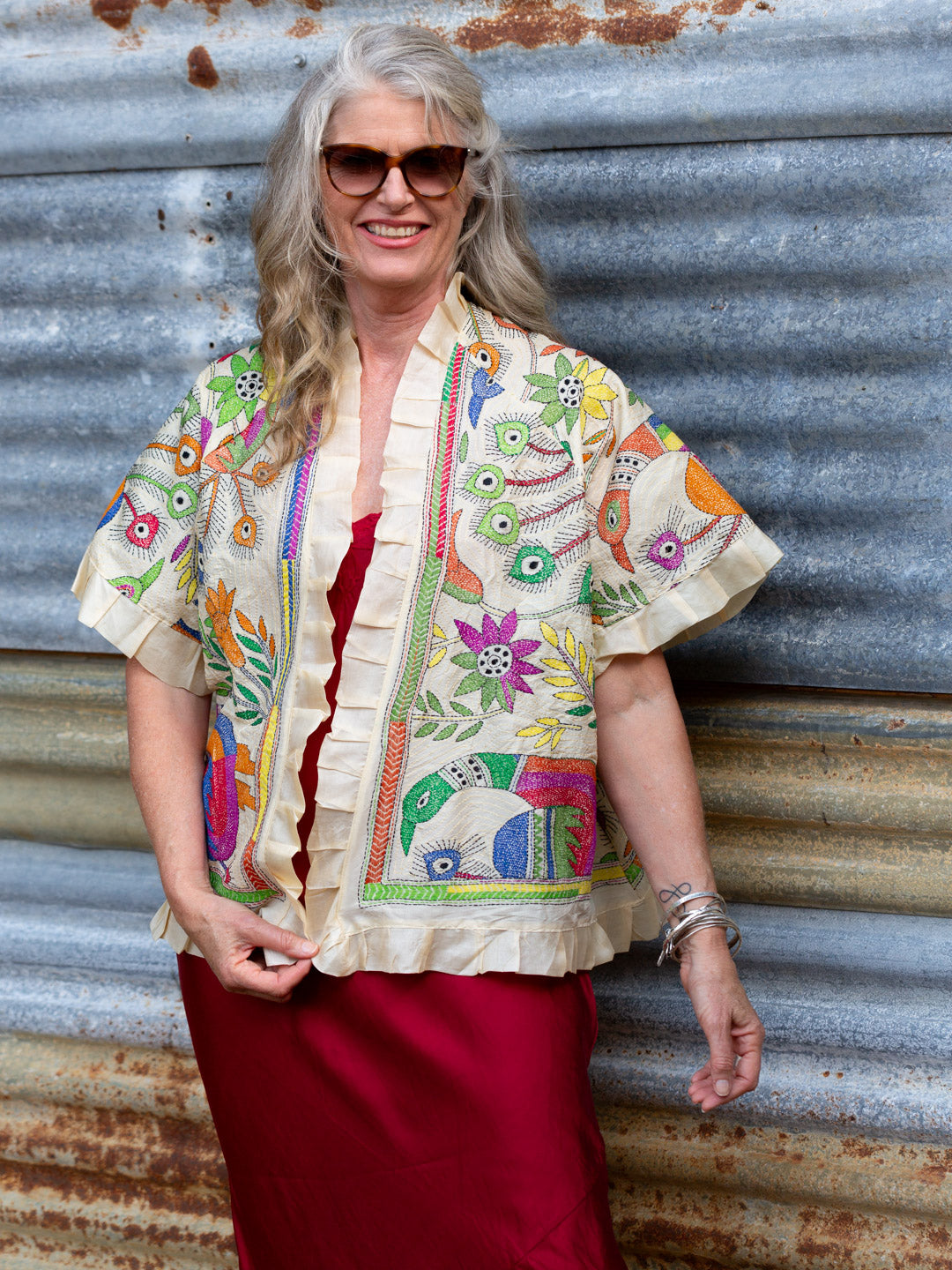 Shibui Silk Jacket. Peacocks Garden 2. Free Size