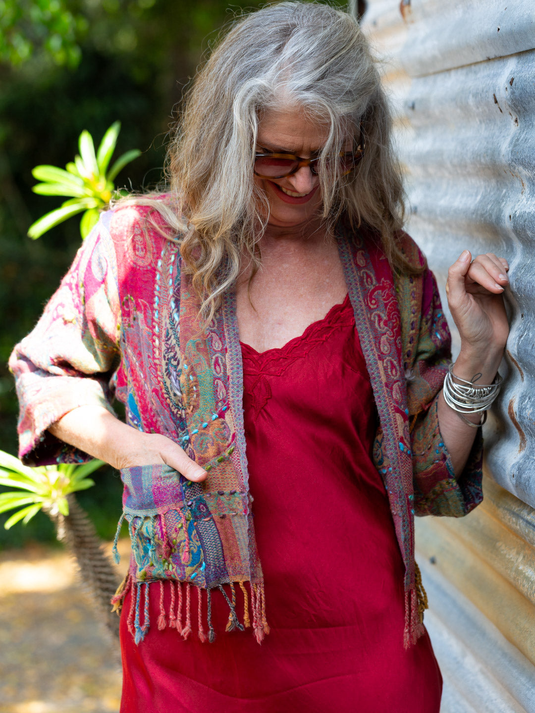 Kashmiri soft fringed wool jacket. Secret Garden Size 12