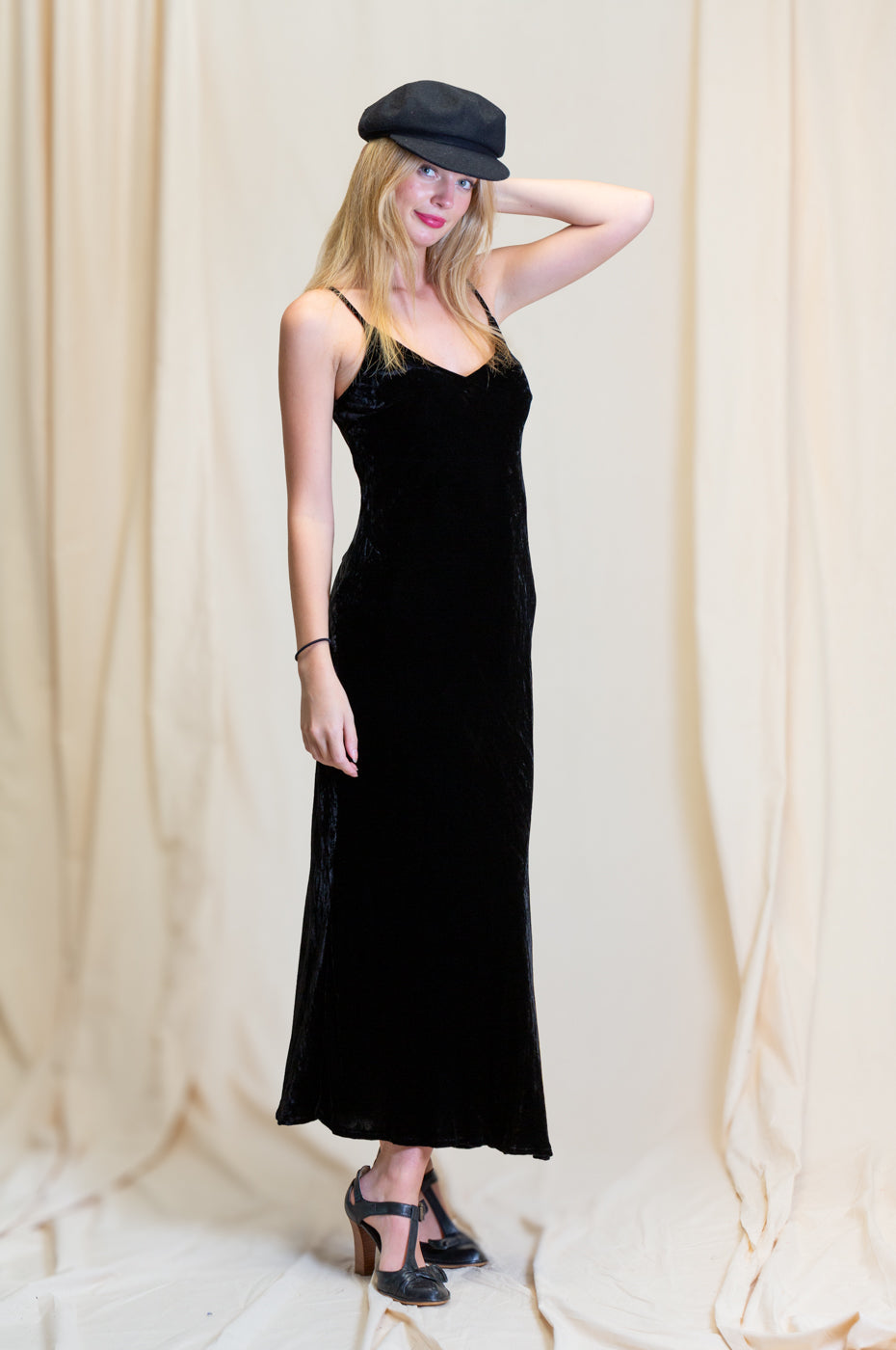 Silk Velvet Slip Maxi Black