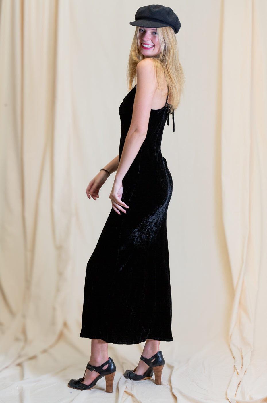 Silk Velvet Slip Maxi Black