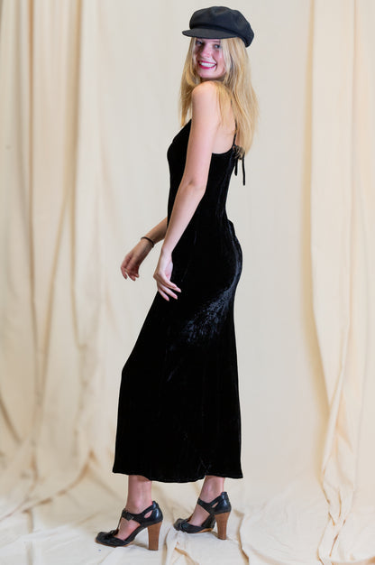 Silk Velvet Slip Maxi Black