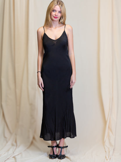 Marilyn Silk Linen Slip Maxi Black