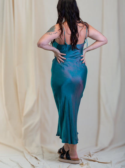 Marilyn Silk Satin Slip Long Lake Green