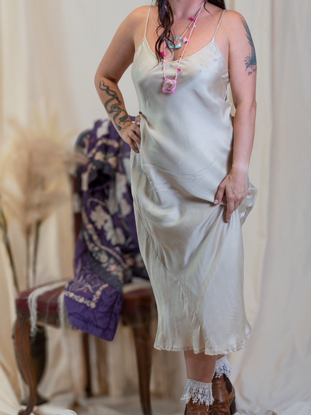 Marilyn Silk Satin Slip Long Stone