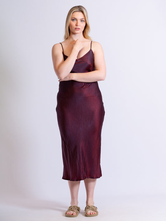 Marilyn Silk Satin Slip Long Bordeaux