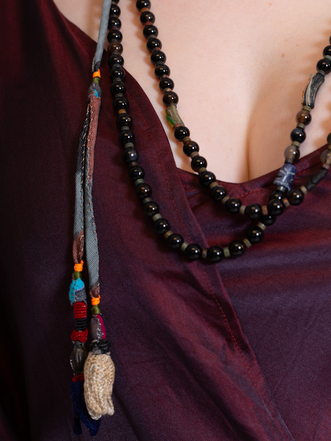 Black Agate and fabric Necklace