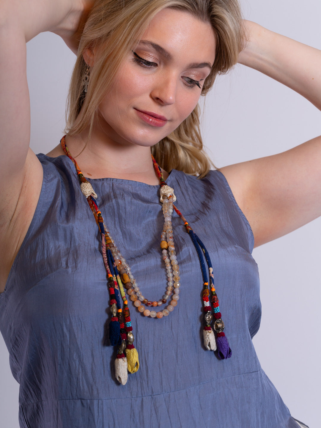 Natural Agate and fabric Necklace